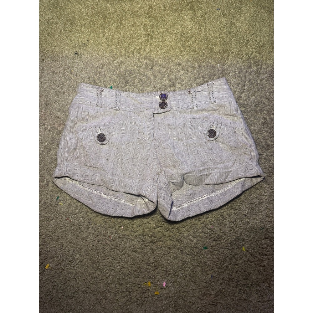 Tan Herringbone Cuffed‎ Shorts Double Button Waist Pockets Neutral Casual - Picture 2 of 4